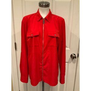 Michael Michael Kors Red W/ Silver Zipper & Roll Tab Sleeve Shirt, Size 14